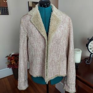 Dana Buchman Tweed Open Fur Lined Jacket